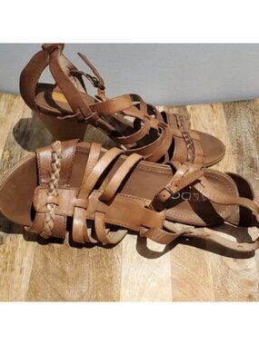 Y2K Genuine Leather Strappy Gladiator Sandals with triangle heel